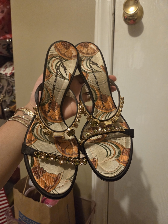 Giuseppe Zanotti Shoes - Giuseppe Zanotti Black and Gold Crystal-Embellished Heeled Sandals
